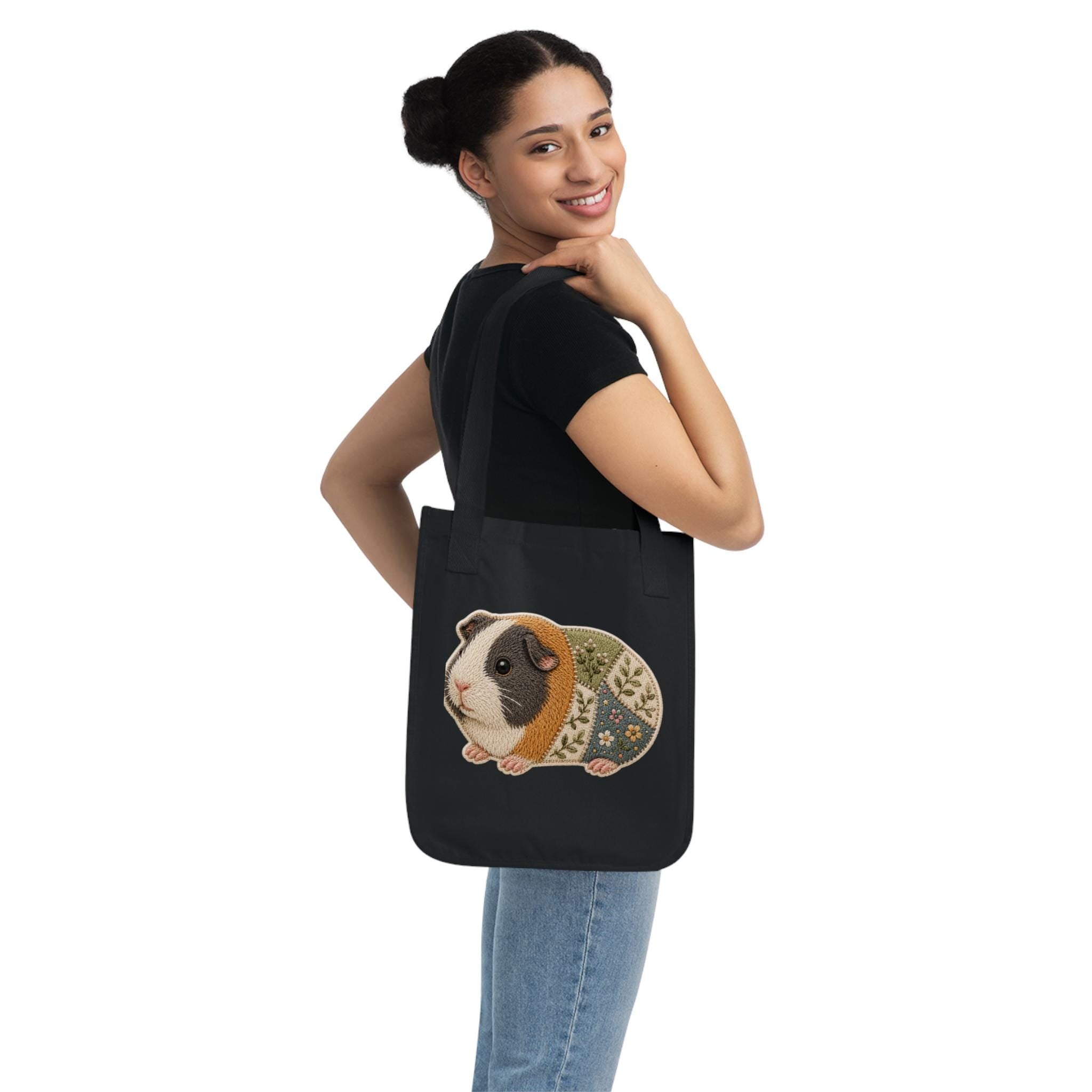 Embroidered Guinea Pig Tote Bag | Organic Cotton Canvas Grocery Bag, Excellent Gift!