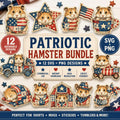 Patriotic Hamster PNG Clipart Bundle | Vintage Americana Patchwork Designs (Digital Download), Excellent Gift!