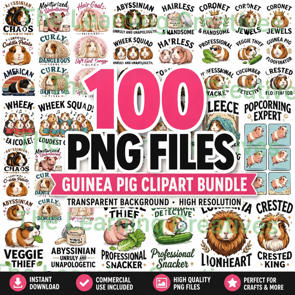100 Guinea Pig PNG Bundle, Guinea Pig Clipart Bundle, Cute Guinea Pig Designs, Commercial Use PNG, Sublimation Designs, POD Graphics