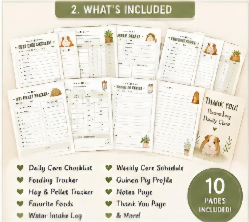 Guinea Pig Feeding and Daily Care Tracker Printable (PDF Download)