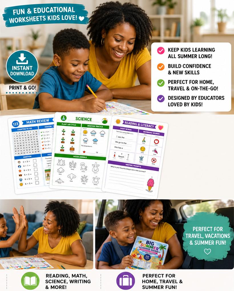 Summer Learning Bundle | 80+ Printable Pages | Kindergarten Activities | Summer Workbook | Homeschool Worksheets | Preschool Learning Pack
