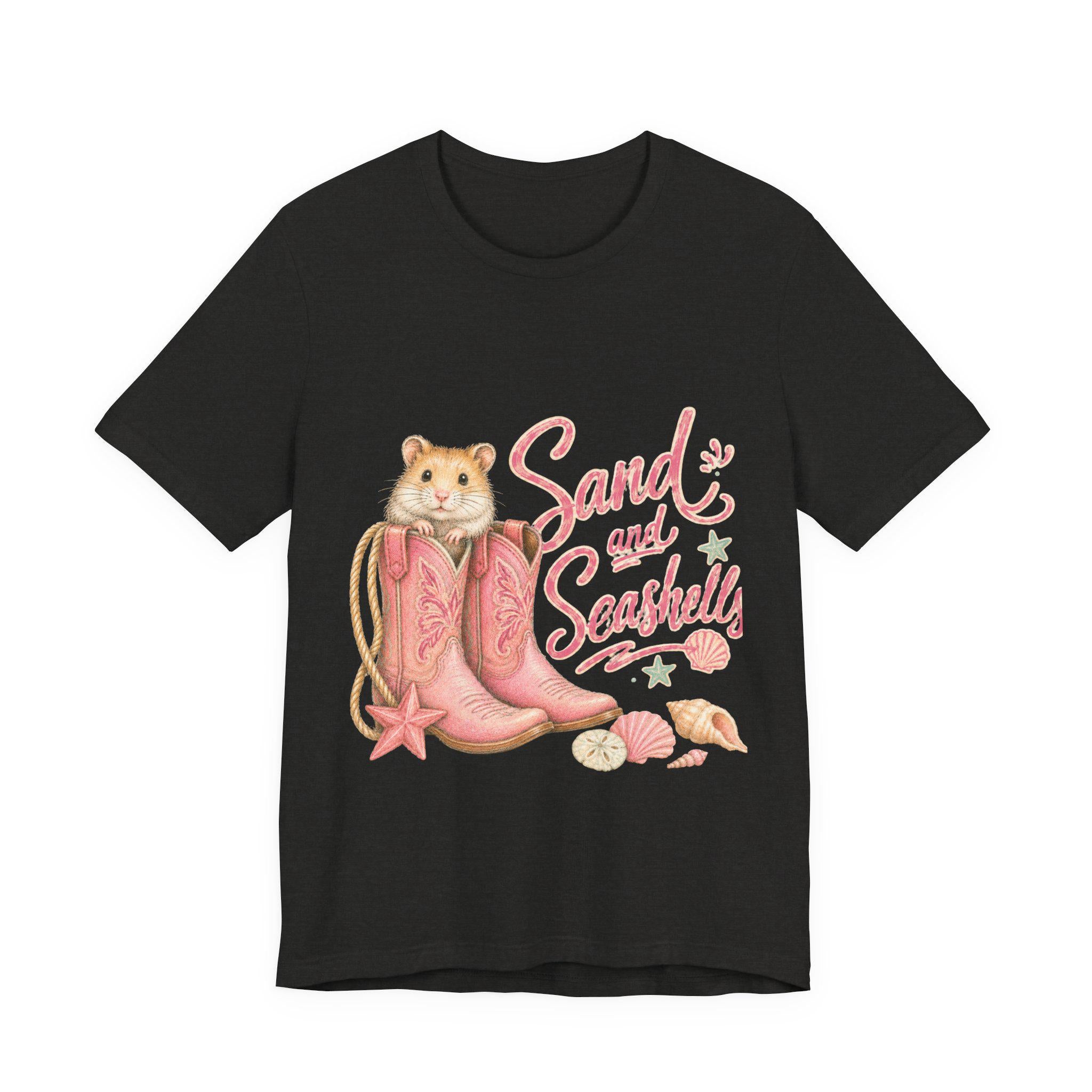 Hamster in Pink Boots T-Shirt | Sand and Seashells Beach Graphic Tee, Excellent Gift!