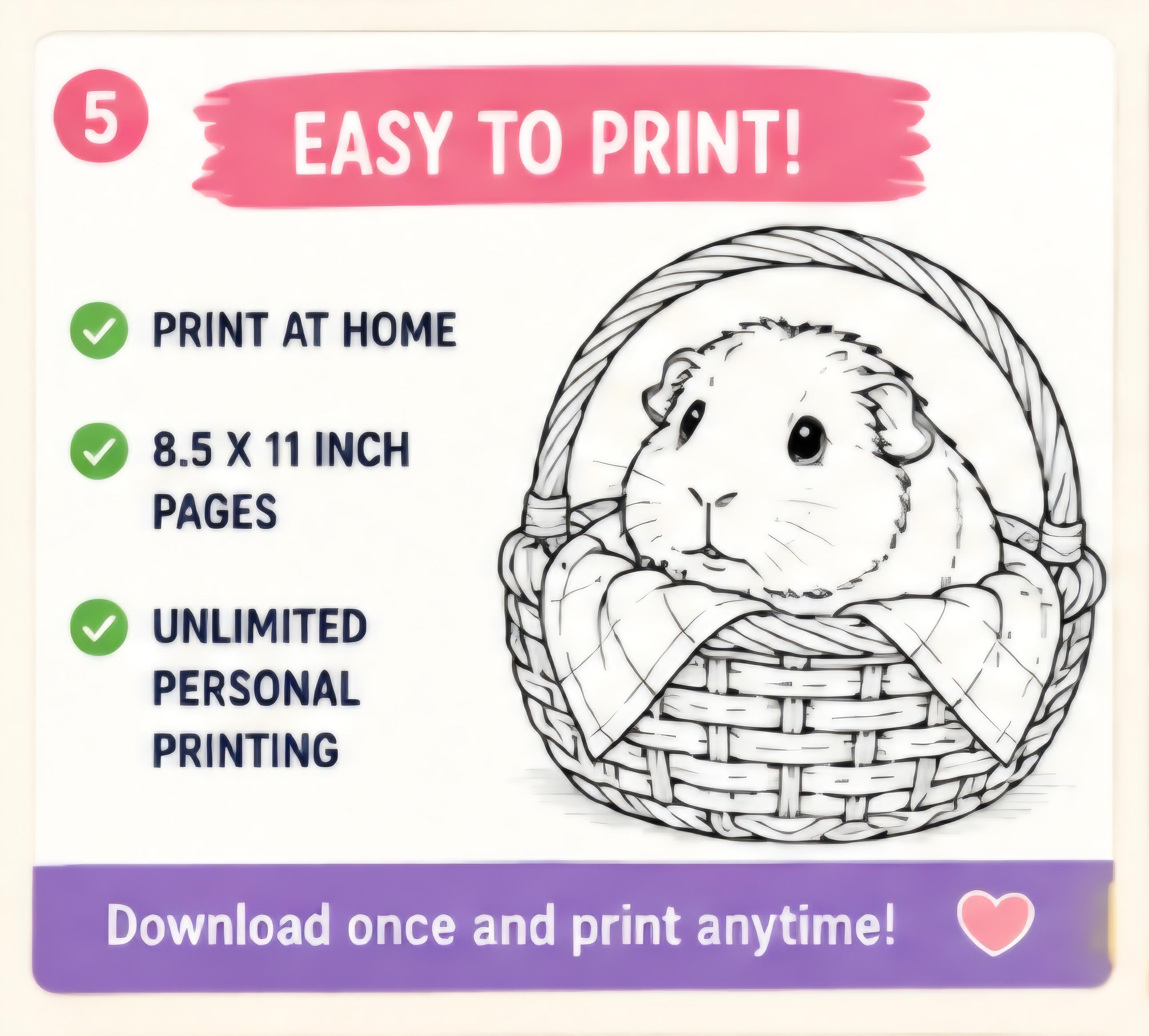 Guinea Pig Coloring Book, 30+ Printable Pages, Gift for Parents, Gift for Children, Kids Activity (Instant Download)