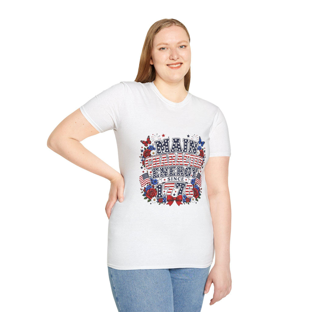 Patriotic Main Character Energy T-Shirt, Stars Stripes Roses Floral Americana Tee, Excellent Gift!