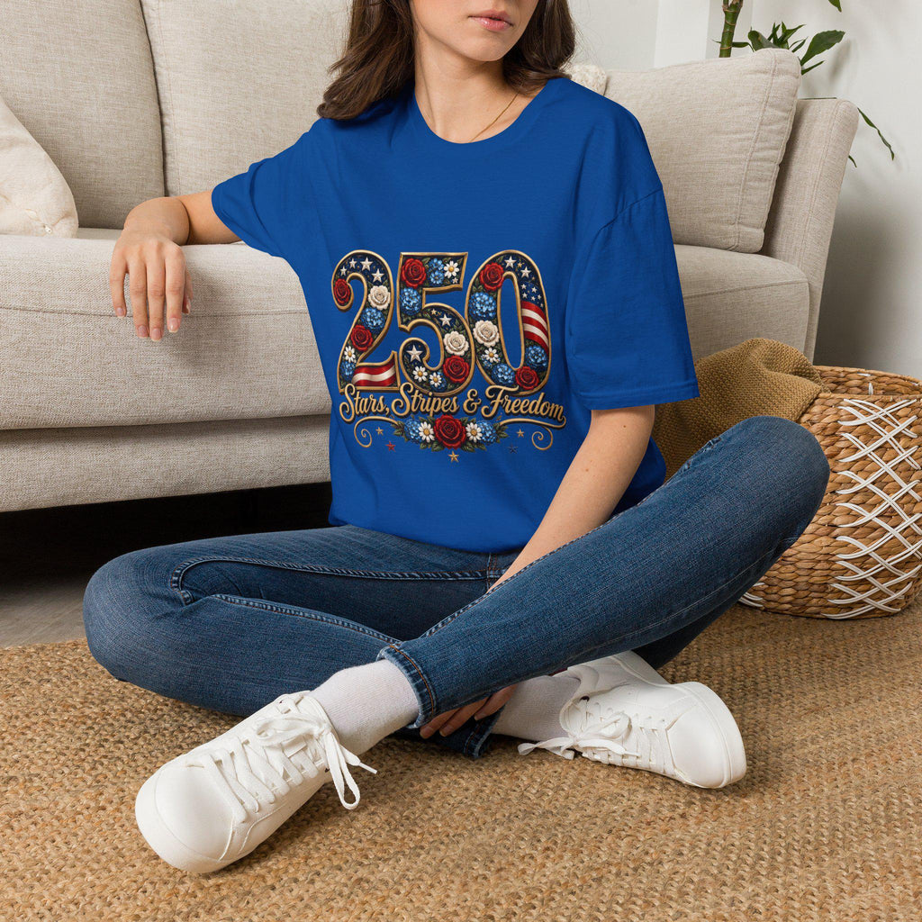 250th Anniversary Patriotic Floral T-Shirt | Stars Stripes Freedom Graphic Tee, Excellent Gift!