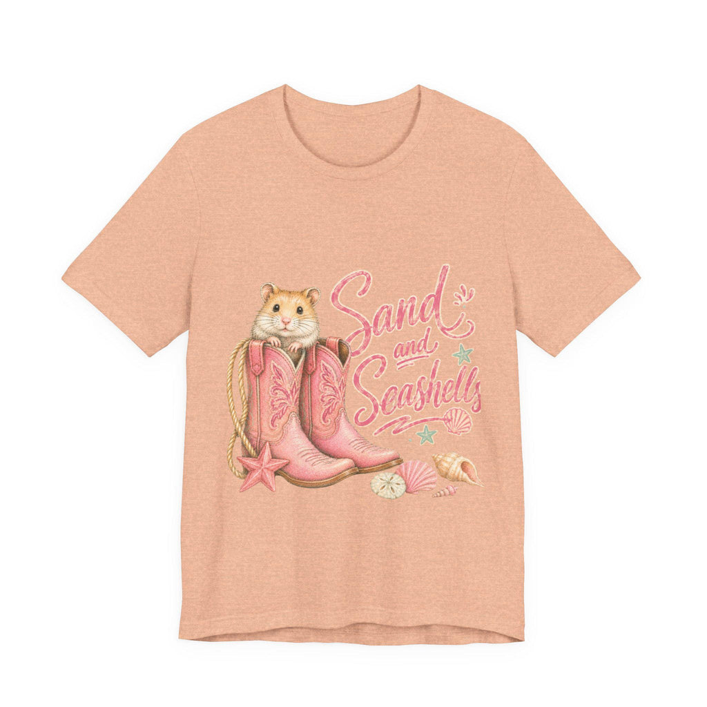 Hamster in Pink Boots T-Shirt | Sand and Seashells Beach Graphic Tee, Excellent Gift!