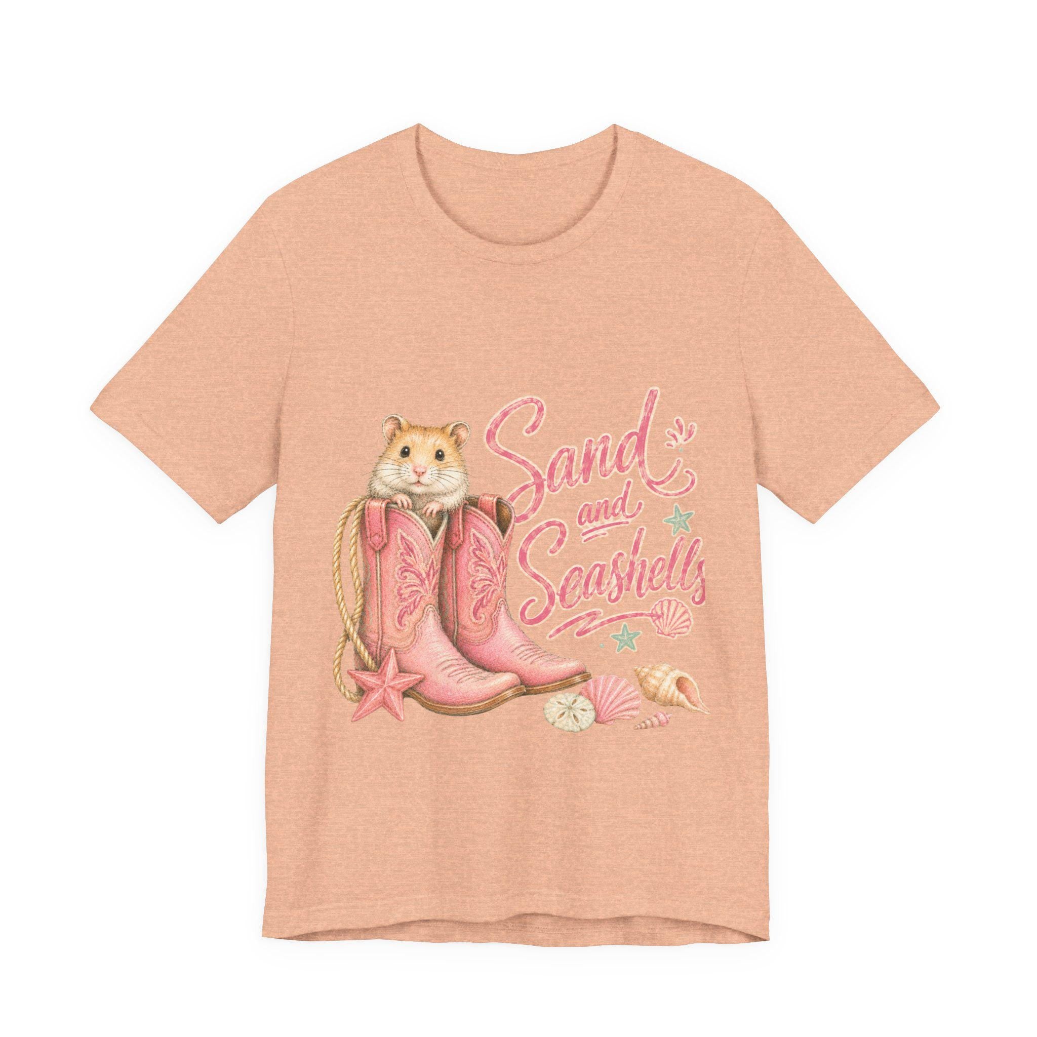 Hamster in Pink Boots T-Shirt | Sand and Seashells Beach Graphic Tee, Excellent Gift!