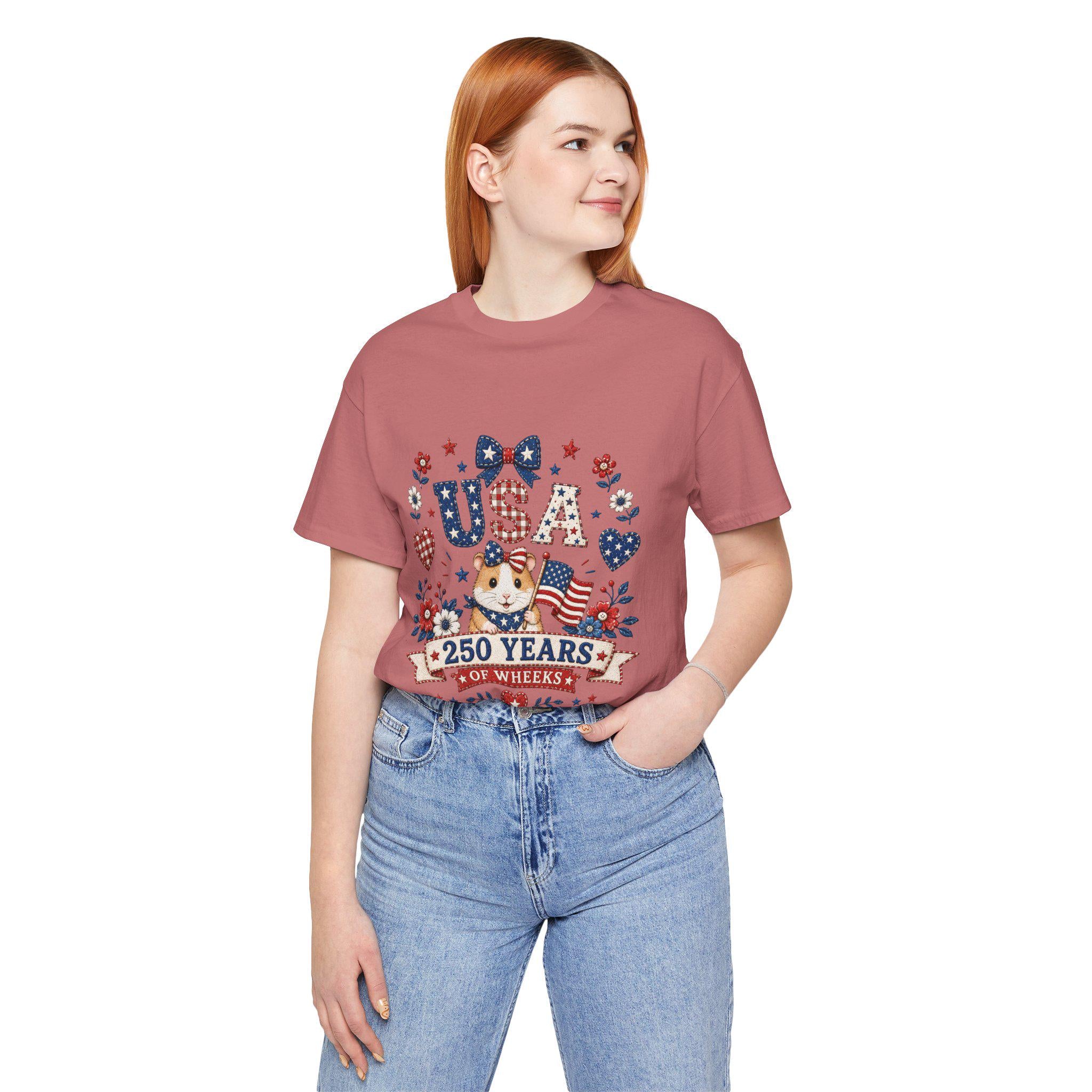 USA Guinea Pig 250 Years of Wheels T-Shirt | Patriotic American Flag Hamster Tee, Excellent Gift!