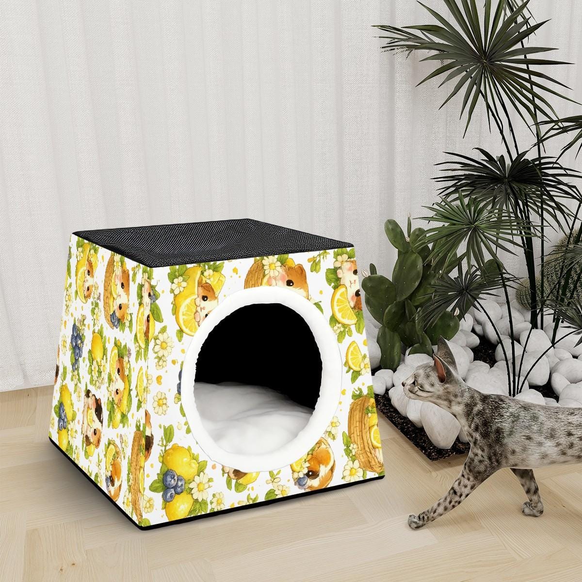 Guinea Pig Lemon Blueberry Space Capsule Pet Bed, Cozy Hideout Cage Accessory