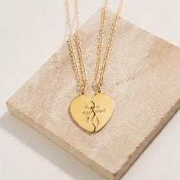 Push Present Engraved Break Apart Heart Necklace Set, Pendant Necklace