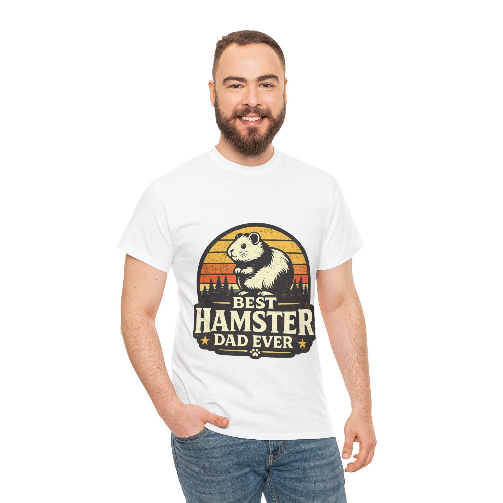 Retro Sunset Hamster Dad T-Shirt | Pet Lover Tee, Excellent Gift!