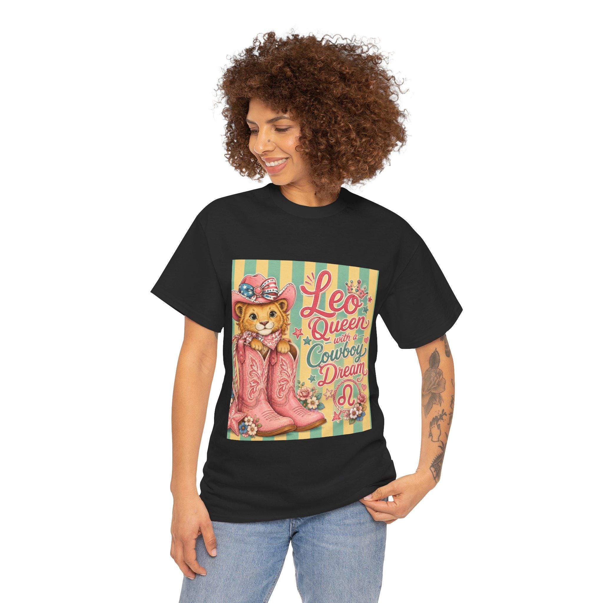 Leo Queen Cowboy Boots Graphic Tee | Vintage Western Cat Shirt, Excellent Gift!