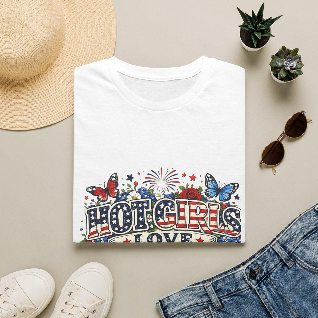 Hot Girls Love Freedom T-Shirt | Patriotic Butterfly Stars Fireworks, Americana 250th Anniversary, America's Birthday, 4th of July