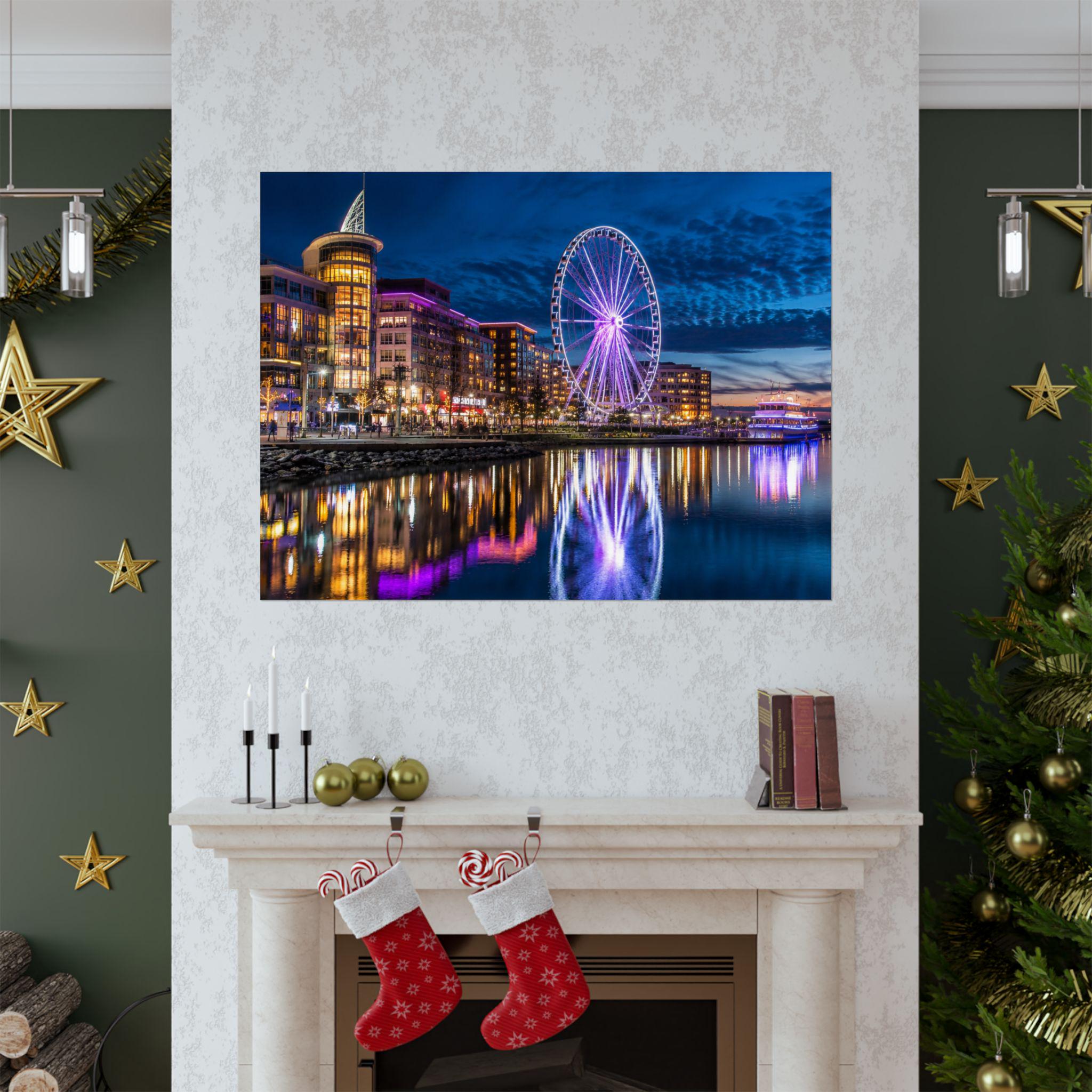 National Harbor Waterfront Night Print, Capital Wheel Photography (Digital Download), Excellent Gift!