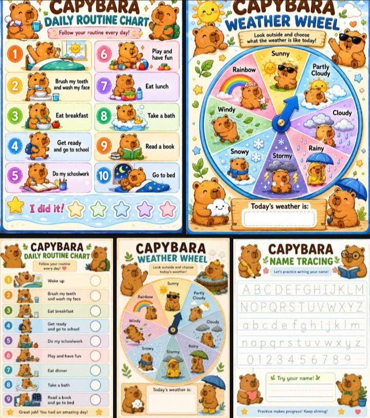 Capybara Busy Book Printable, Gift for Parents, Preschool Fine Motor Activities, Toddler Quiet Book PDF, Homeschool Learning Binder