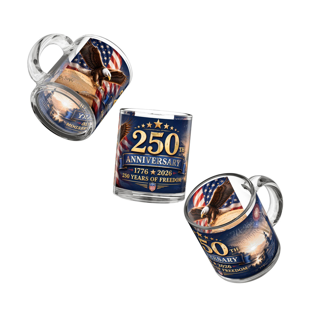 250th Anniversary 1776-2026 Glass Mug | American Flag Bald Eagle, Excellent Gift!