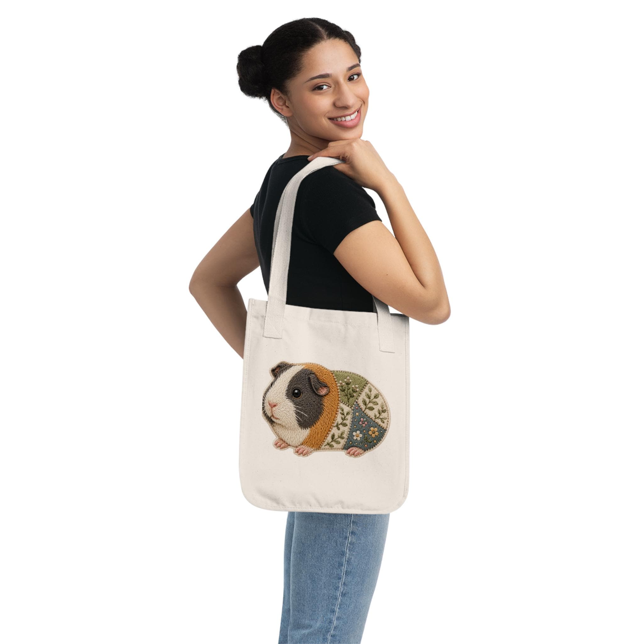 Embroidered Guinea Pig Tote Bag | Organic Cotton Canvas Grocery Bag, Excellent Gift!