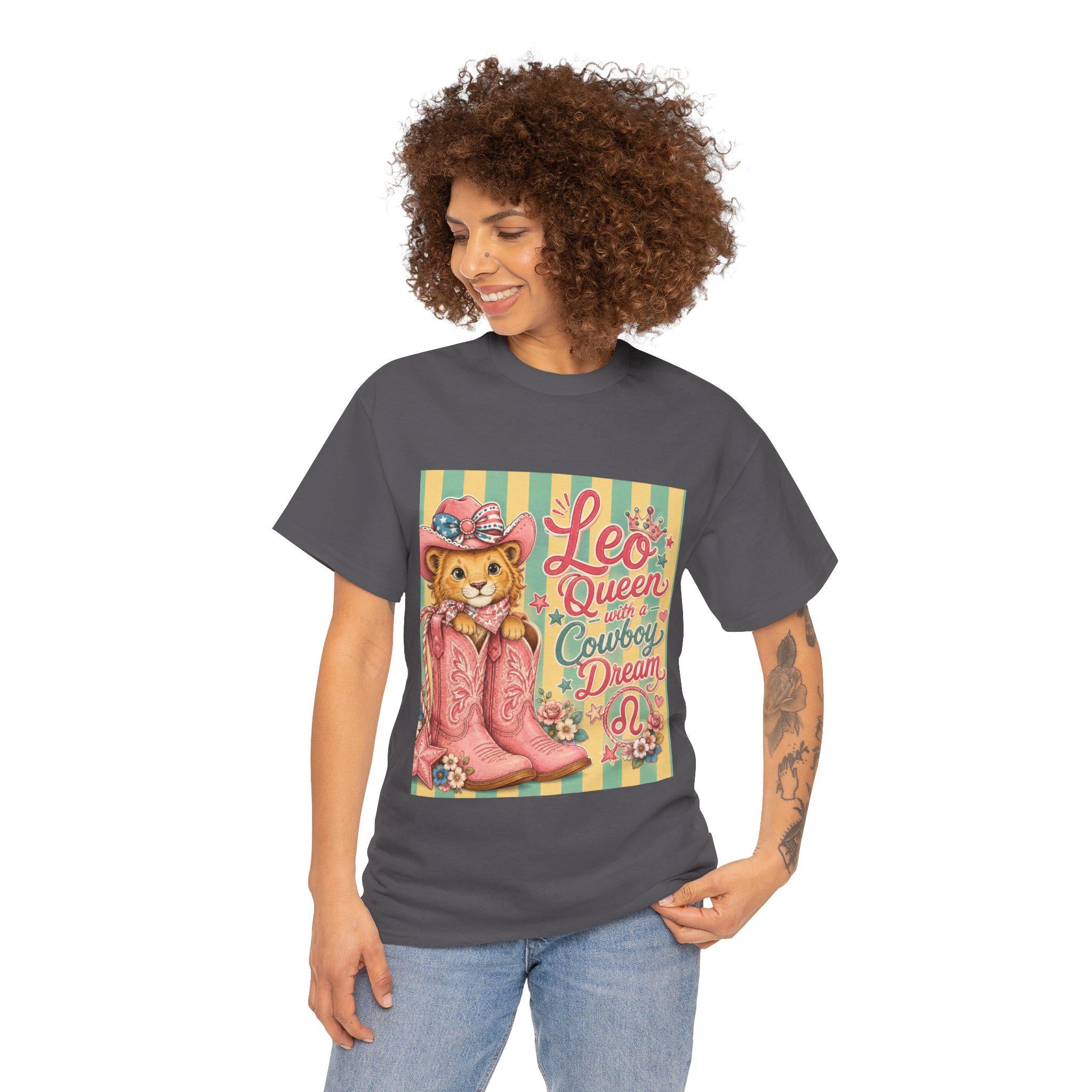 Leo Queen Cowboy Boots Graphic Tee | Vintage Western Cat Shirt, Excellent Gift!