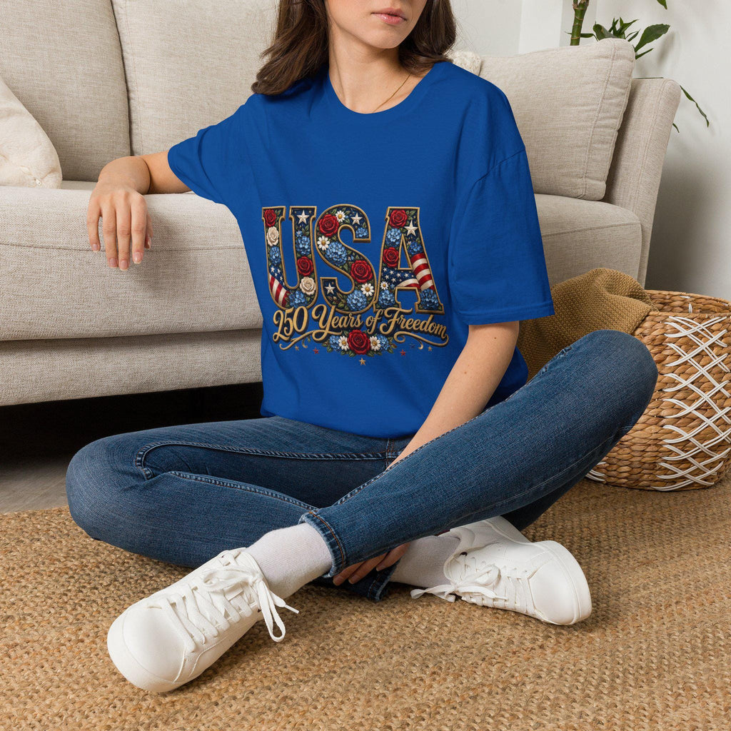 USA 250 Years Freedom Graphic Tee | Patriotic Floral Stars Stripes (PNG), Excellent Gift!