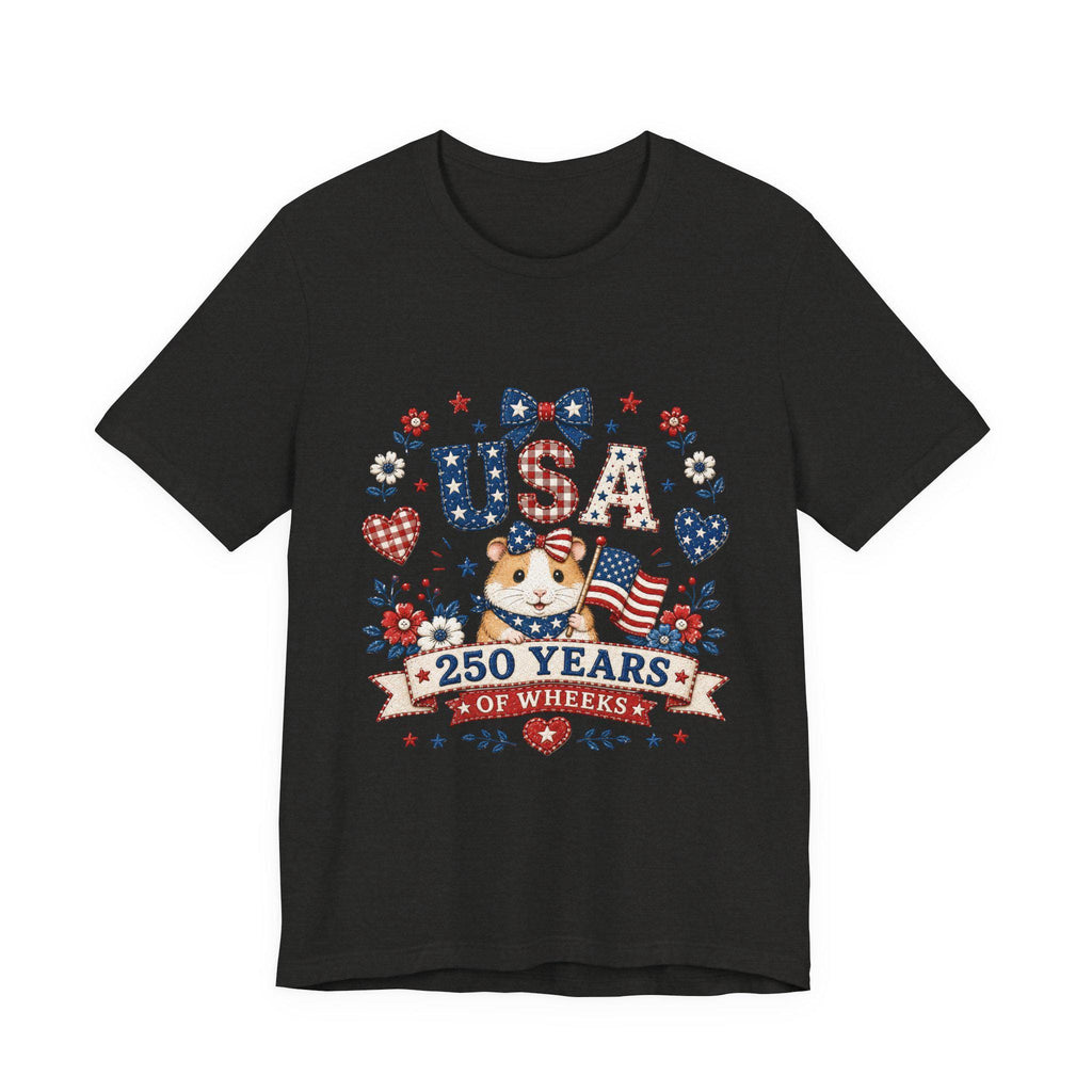 USA Guinea Pig 250 Years of Wheels T-Shirt | Patriotic American Flag Hamster Tee, Excellent Gift!