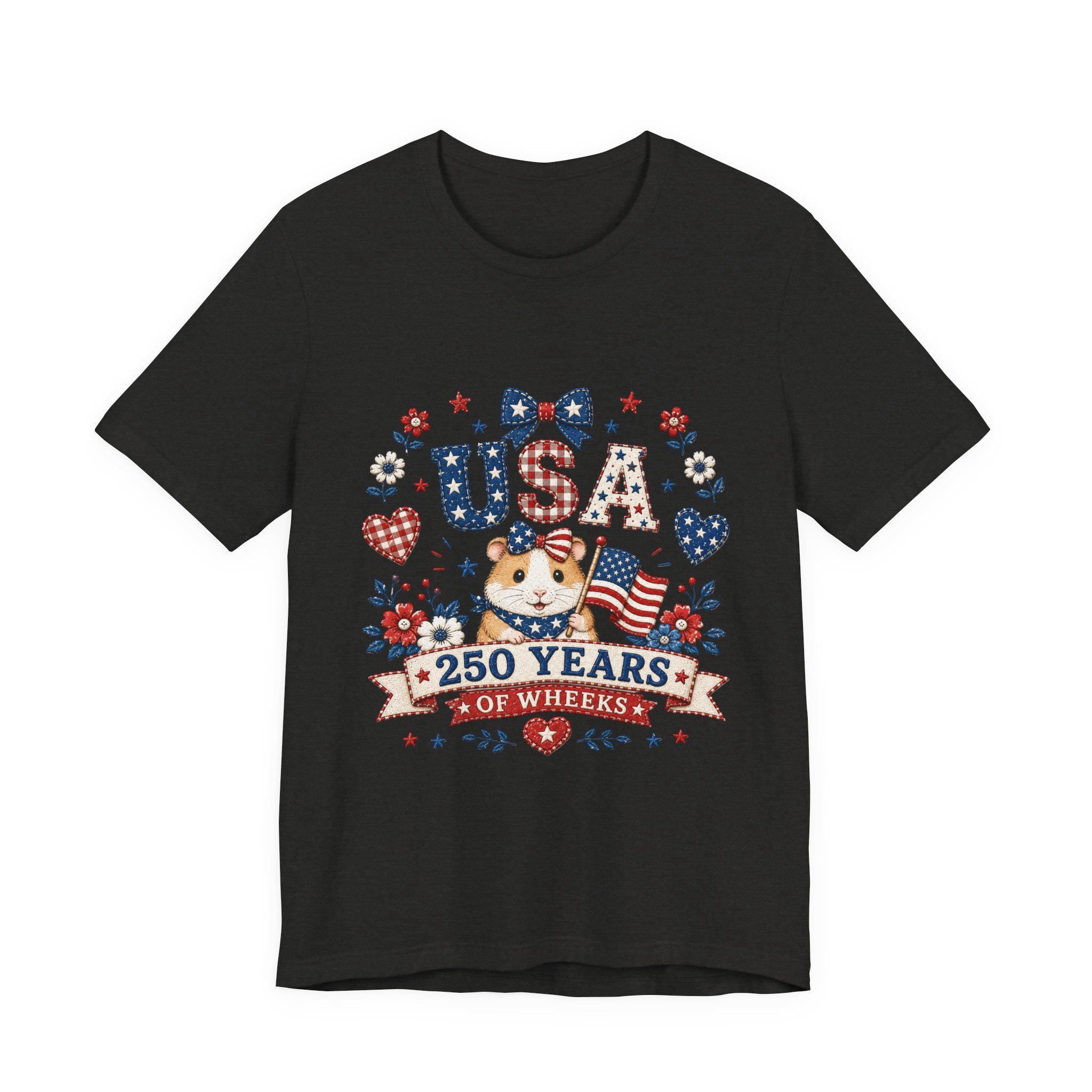 USA Guinea Pig 250 Years of Wheels T-Shirt | Patriotic American Flag Hamster Tee, Excellent Gift!