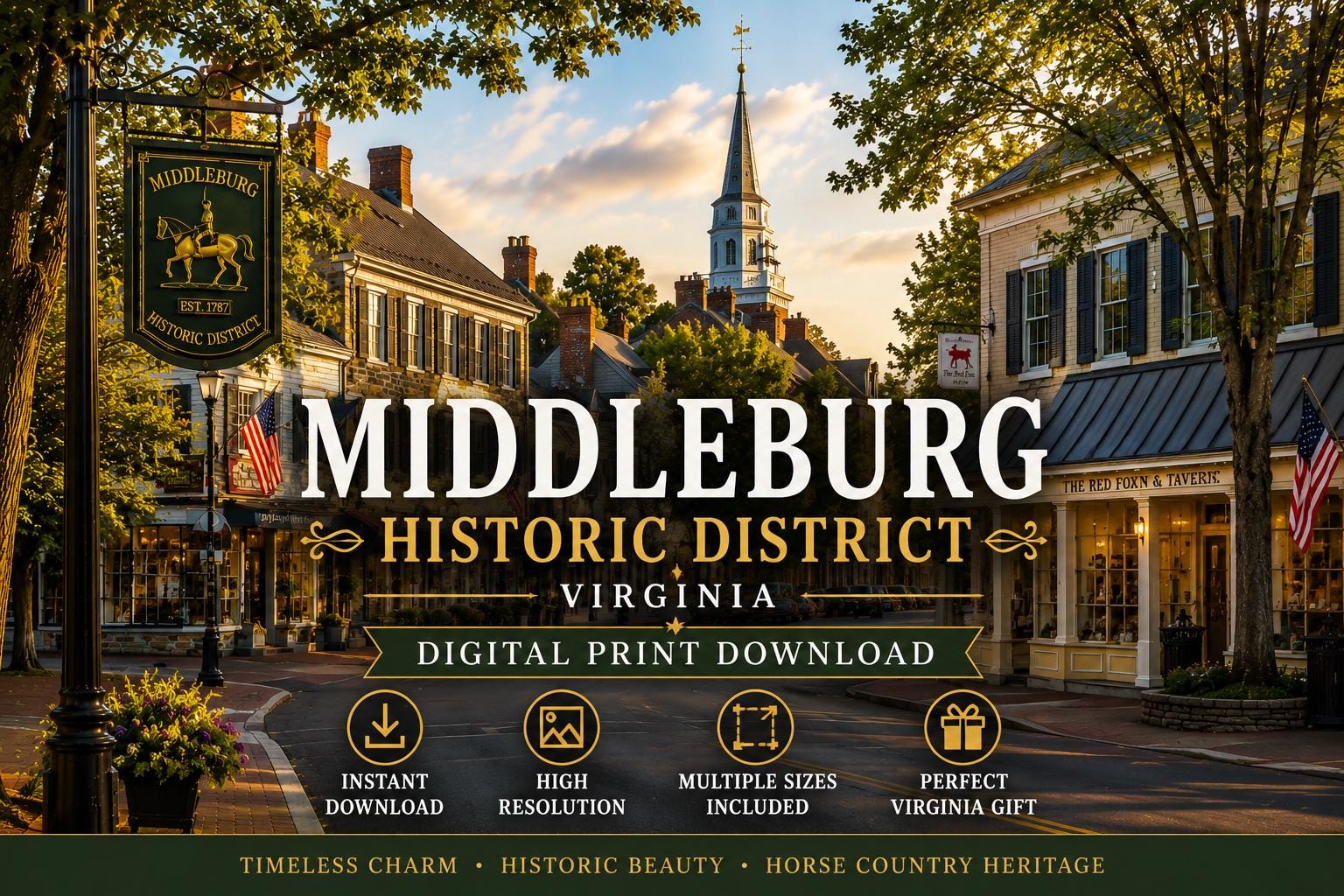 Middleburg Virginia Historic District Print | Loudoun Horse Country Art (Digital Download), Excellent Gift!