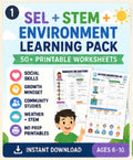 SEL Activities Bundle Printable, Environment and STEM Worksheets, Social Emotional Learning Homeschool PDF