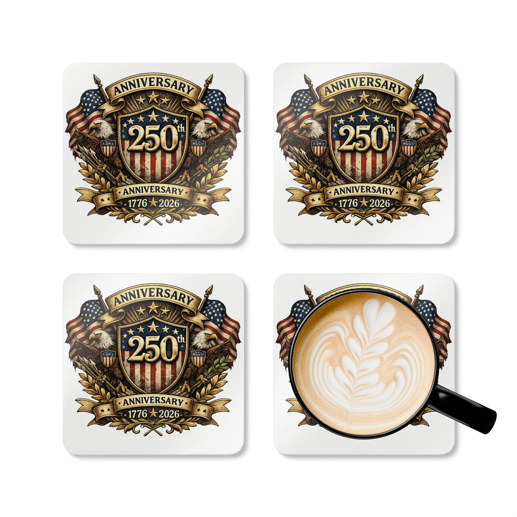 250th Anniversary Shield Cork Coaster | 1776 2026 Patriotic Eagle Emblem, Excellent Gift!