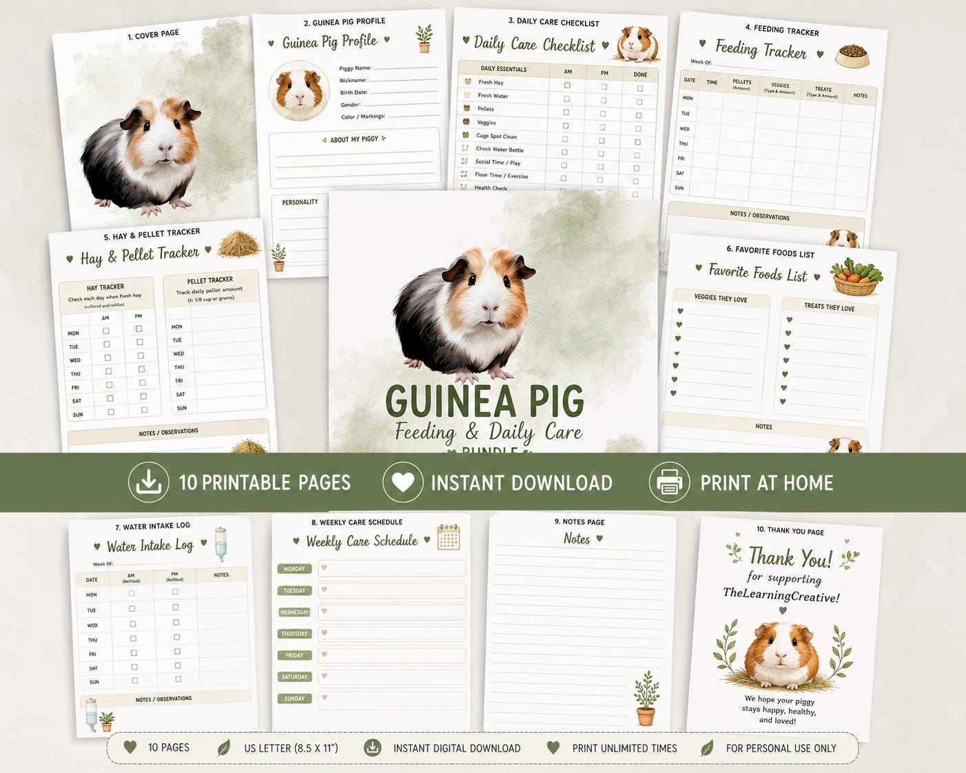 Guinea Pig Feeding and Daily Care Tracker Printable (PDF Download)