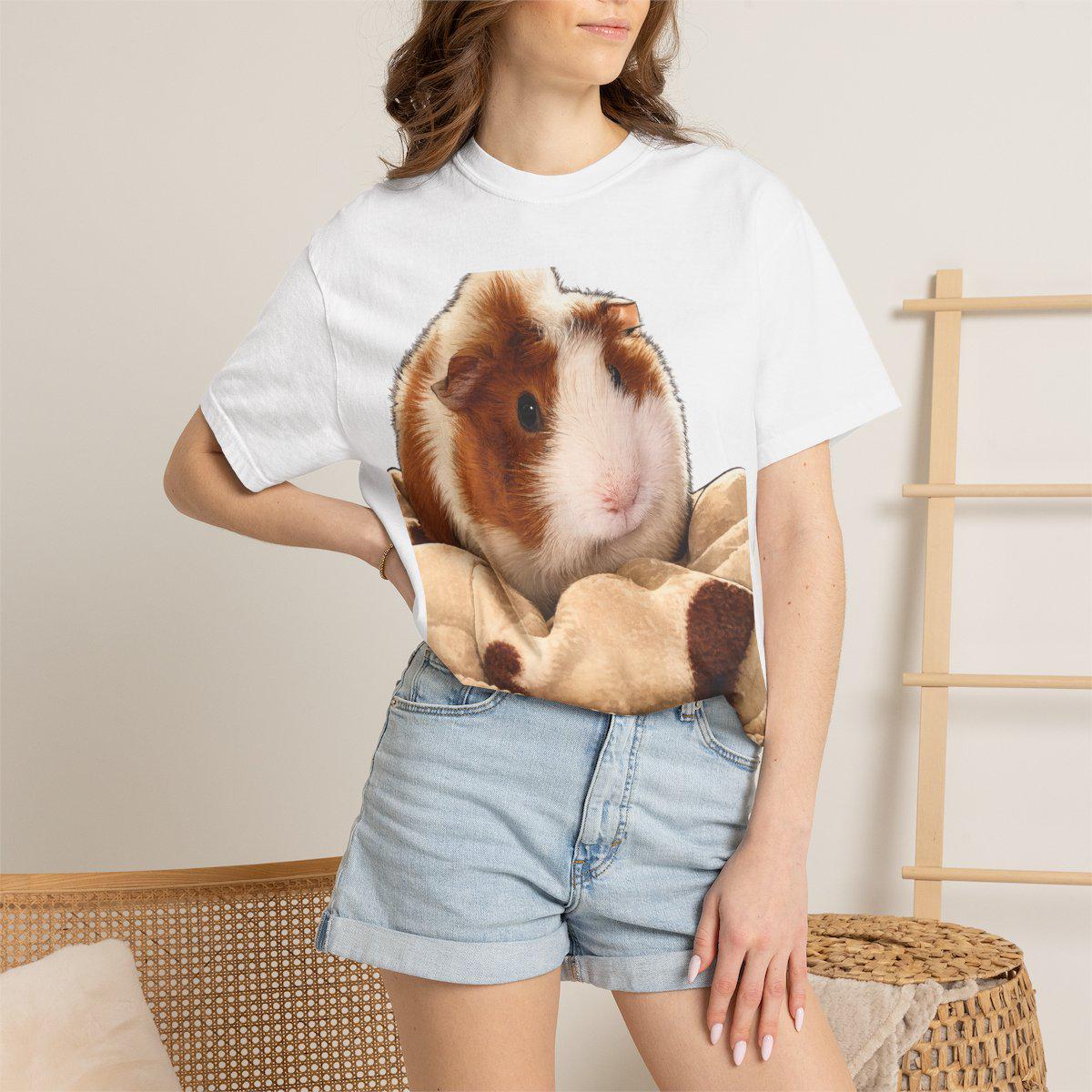 Custom Guinea Pig Memorial Shirt, Personalized Pet Portrait Tee, Upload Photo, Unisex Garment-Dyed T-shirt