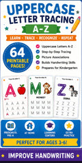 Uppercase Letter Tracing Worksheets Printable, 64 Page Alphabet Handwriting Practice A–Z Preschool Workbook PDF