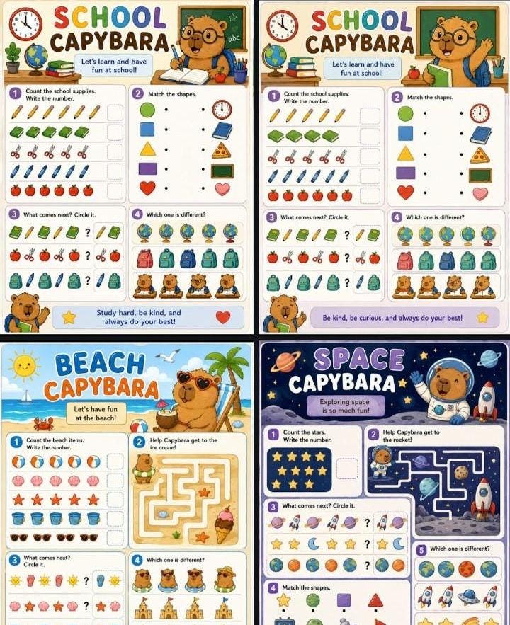 Capybara Busy Book Printable, Gift for Parents, Preschool Fine Motor Activities, Toddler Quiet Book PDF, Homeschool Learning Binder