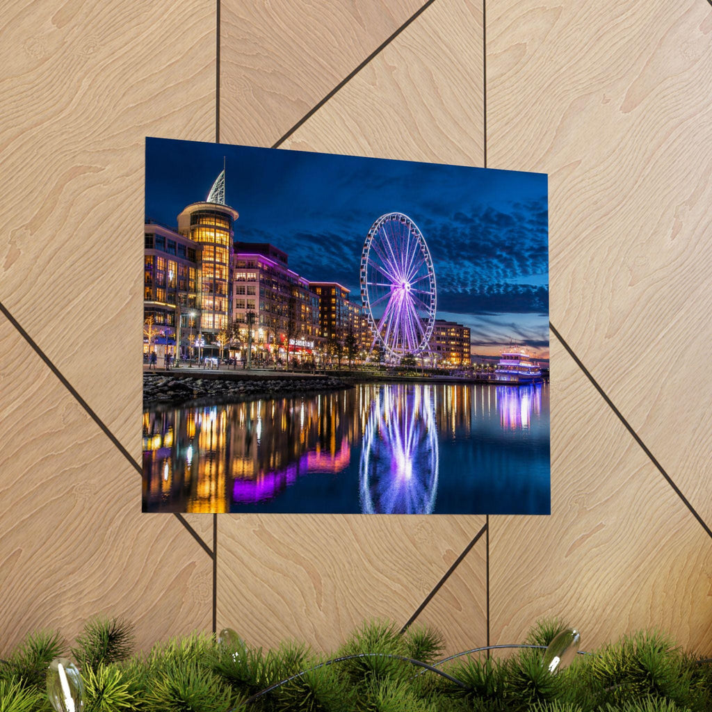 National Harbor Waterfront Night Print, Capital Wheel Photography (Digital Download), Excellent Gift!