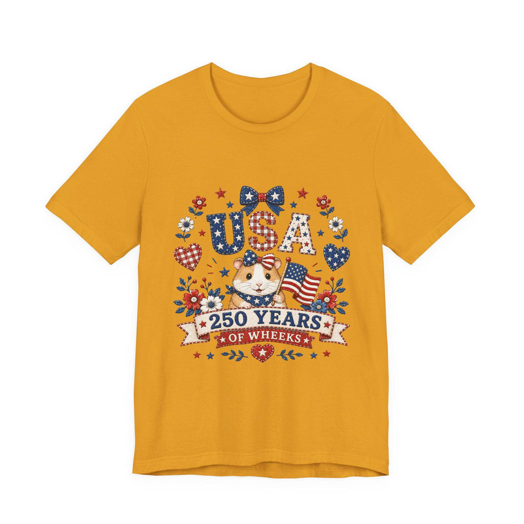 USA Guinea Pig 250 Years of Wheels T-Shirt | Patriotic American Flag Hamster Tee, Excellent Gift!