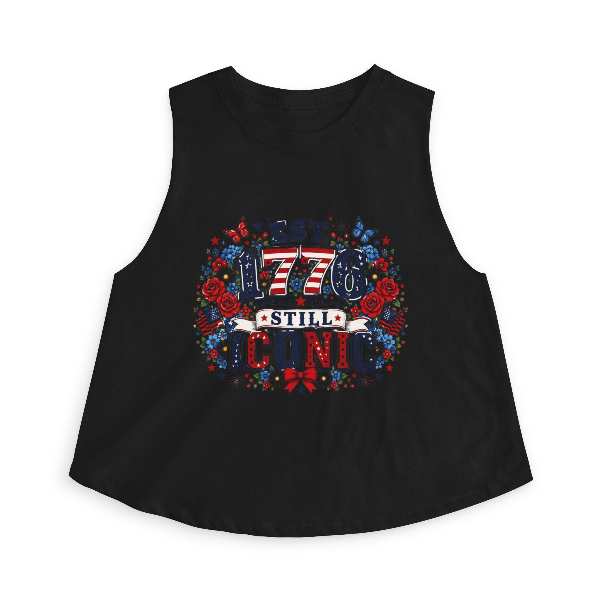Women's Patriotic Crop Top | Est. 1776 Iconic Graphic, Americana Floral Design, Excellent Gift!
