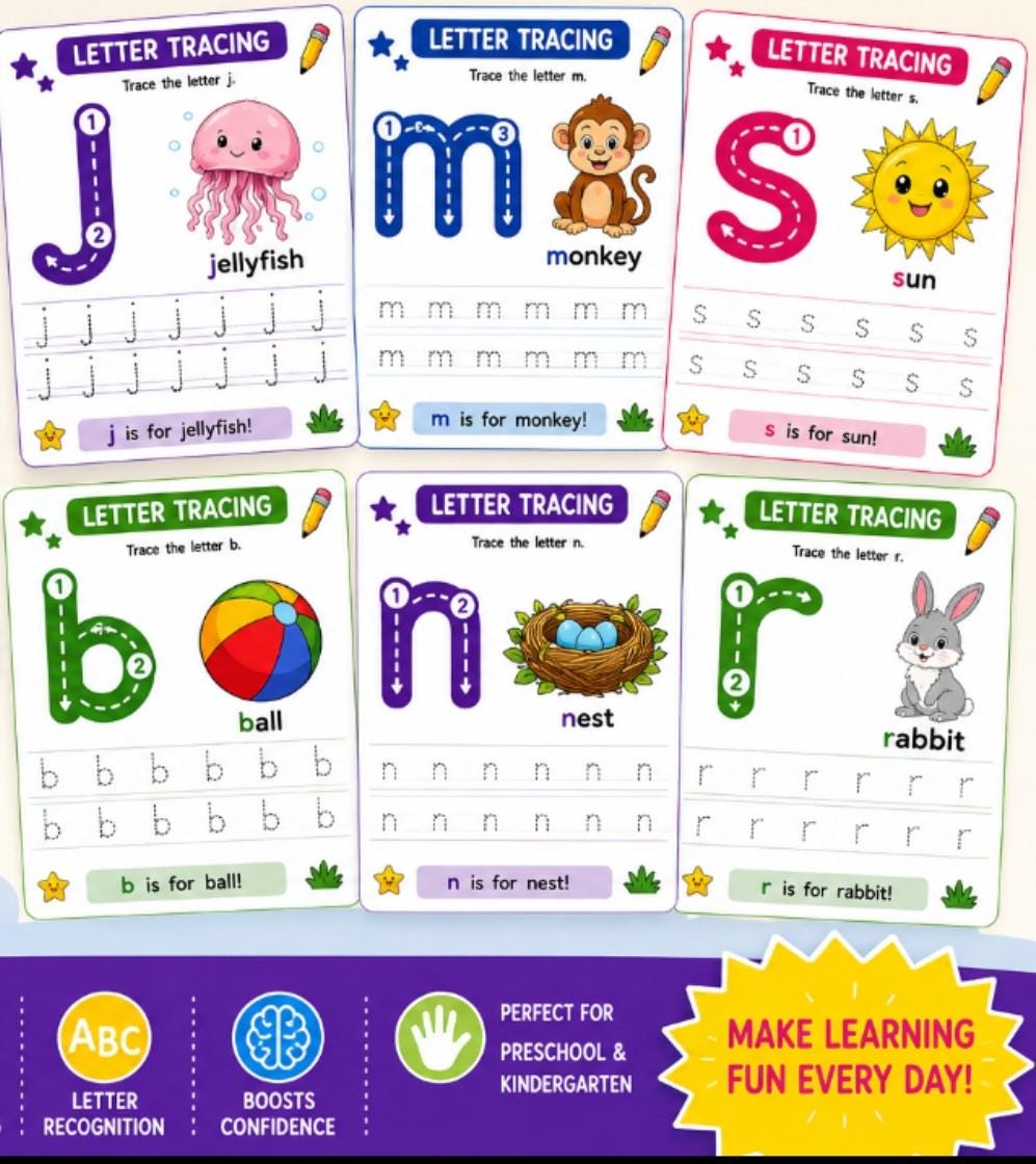 198 Page Letter & Number Tracing Bundle Printable, Uppercase, Lowercase, Numbers 1–51 Preschool Workbook PDF