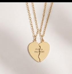 Push Present Engraved Break Apart Heart Necklace Set, Pendant Necklace