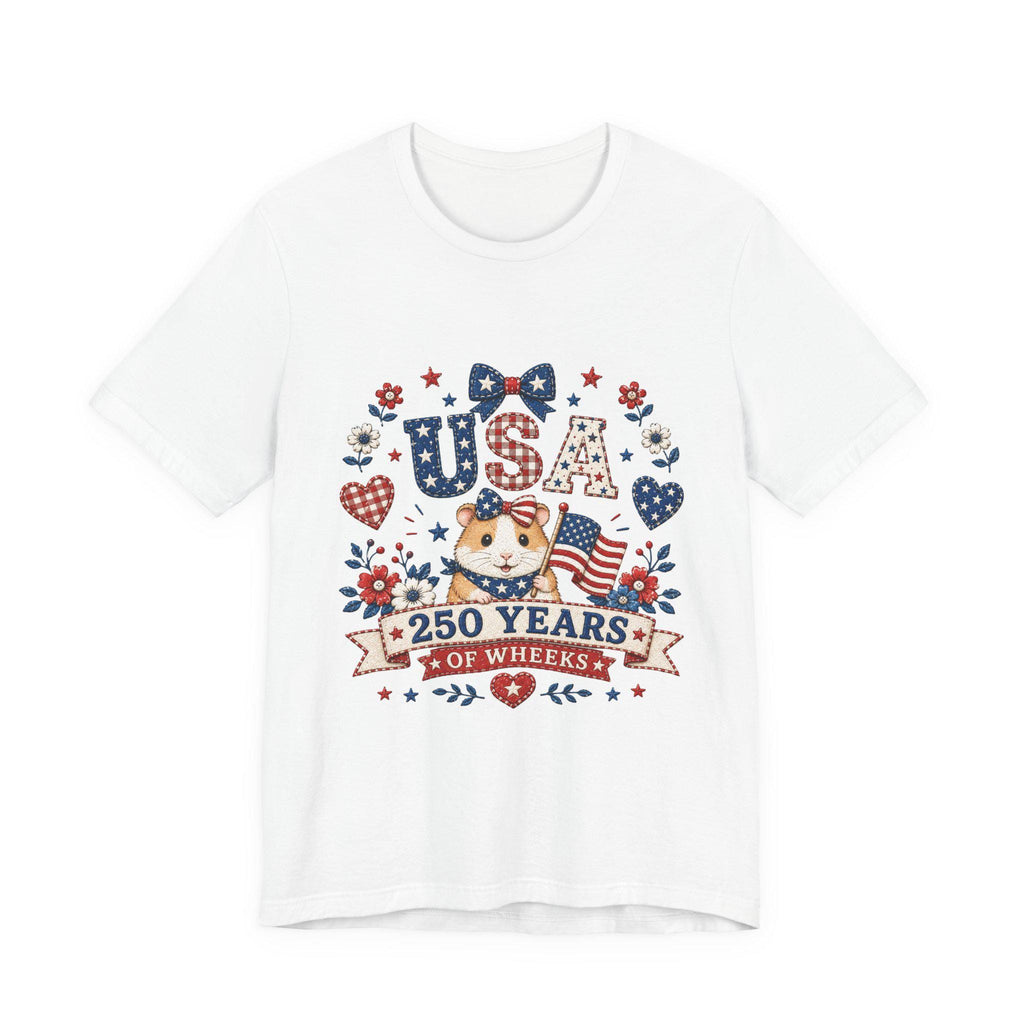 USA Guinea Pig 250 Years of Wheels T-Shirt | Patriotic American Flag Hamster Tee, Excellent Gift!