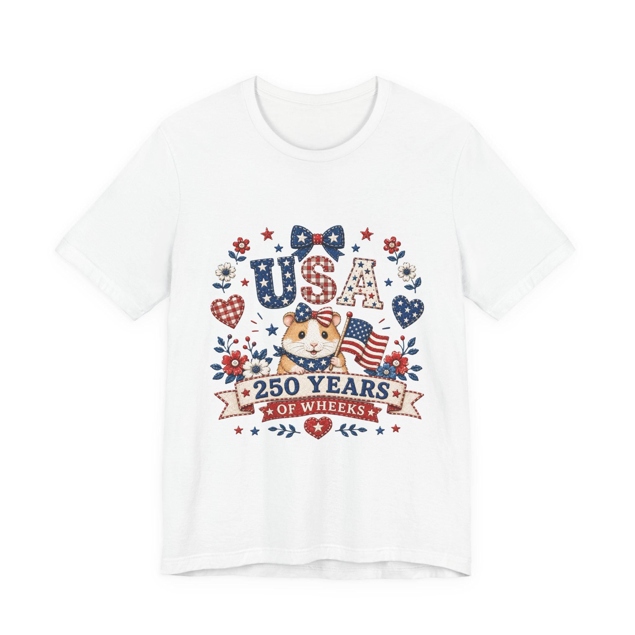 USA Guinea Pig 250 Years of Wheels T-Shirt | Patriotic American Flag Hamster Tee, Excellent Gift!