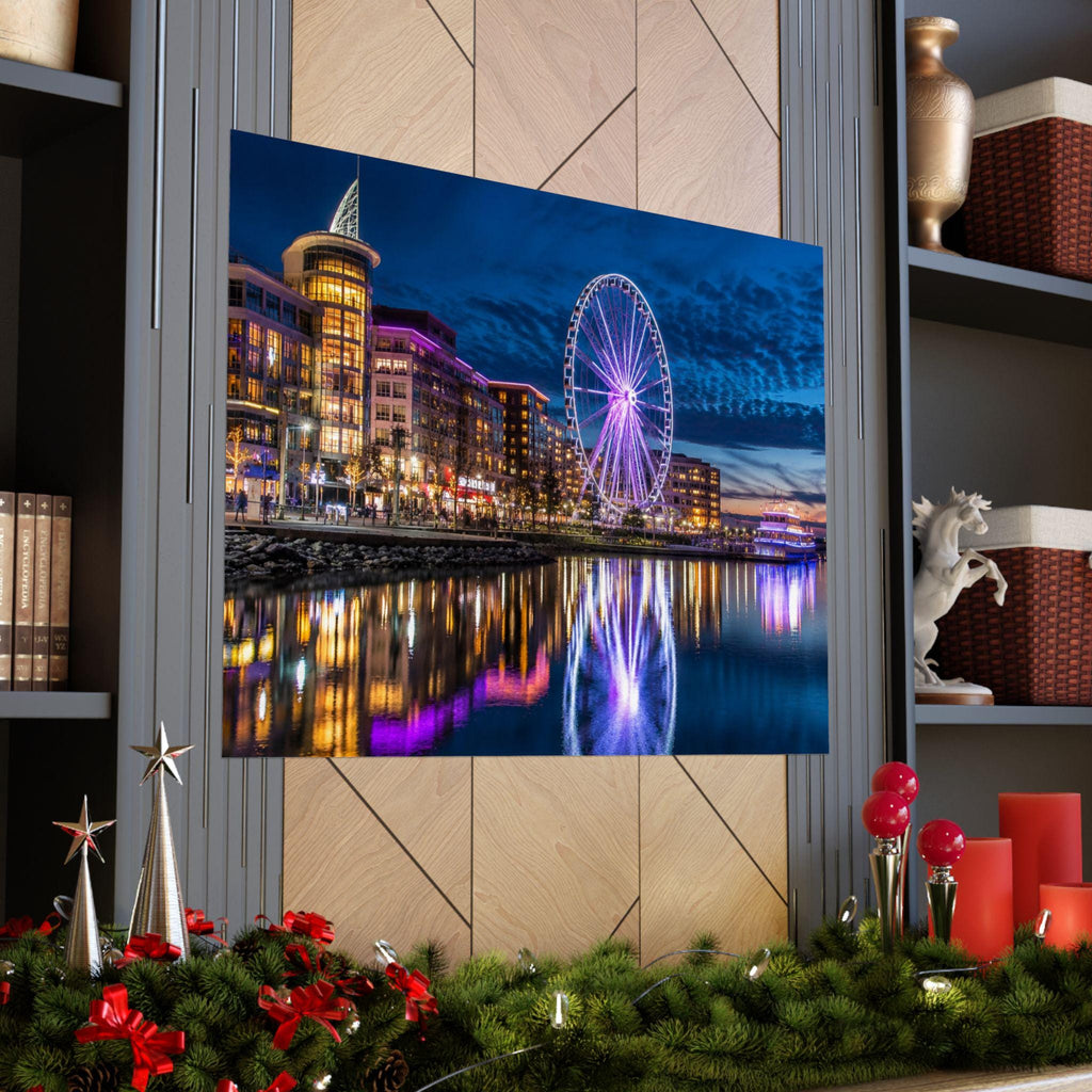 National Harbor Waterfront Night Print, Capital Wheel Photography (Digital Download), Excellent Gift!
