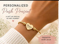 Push Present Engraved Heart Cuff Bracelet | Silver Wire Heart Bracelet, Personalized Engraving