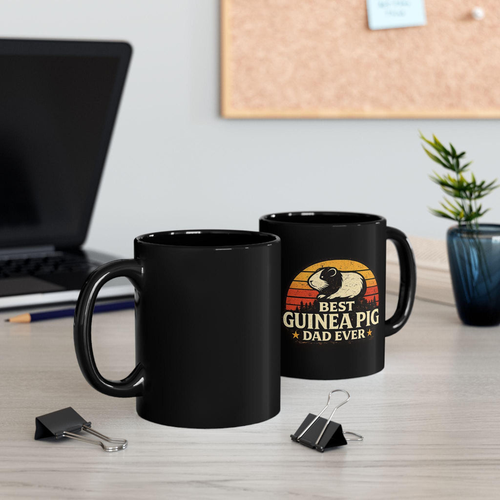 Guinea Pig Dad Retro Sunset Mug | Black Ceramic Coffee Cup, Excellent Gift!