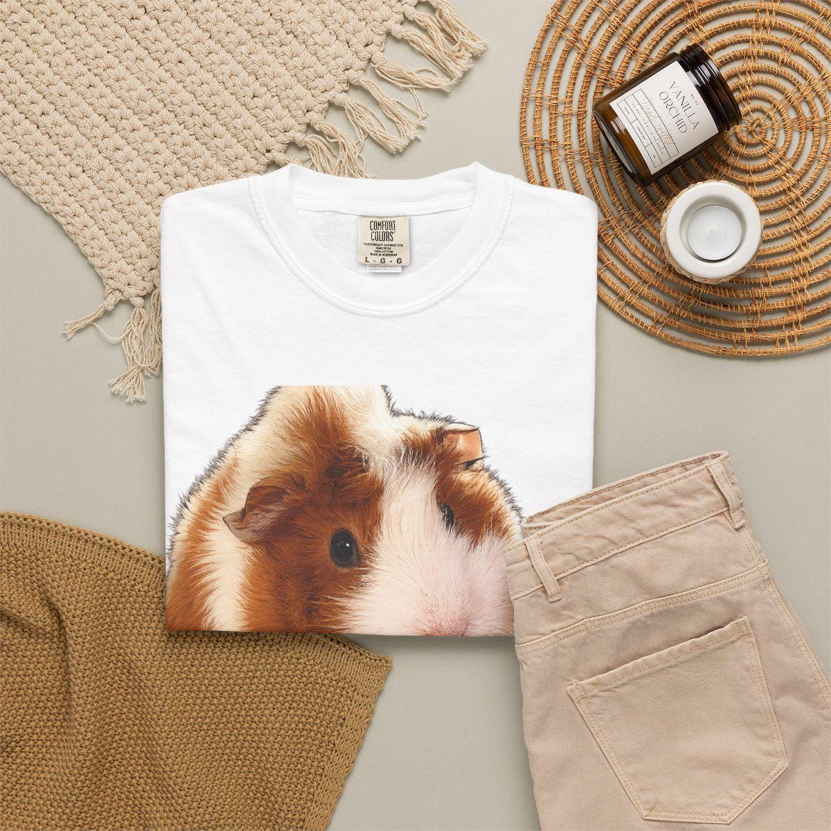 Custom Guinea Pig Memorial Shirt, Personalized Pet Portrait Tee, Upload Photo, Unisex Garment-Dyed T-shirt