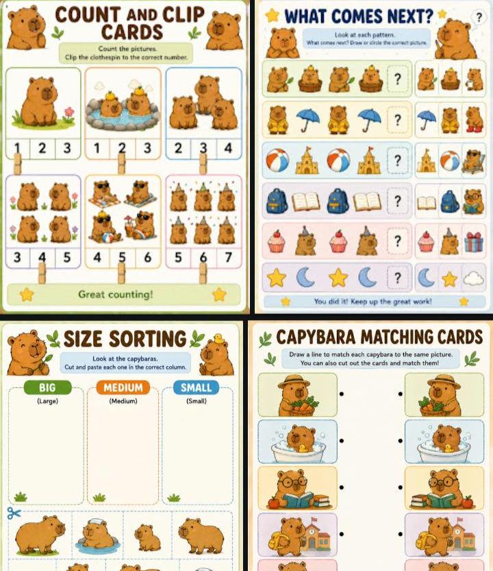 Capybara Busy Book Printable, Gift for Parents, Preschool Fine Motor Activities, Toddler Quiet Book PDF, Homeschool Learning Binder