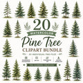 Watercolor Pine Tree Clipart Bundle, Woodland Evergreen Graphics (Digital Download), Excellent Gift!