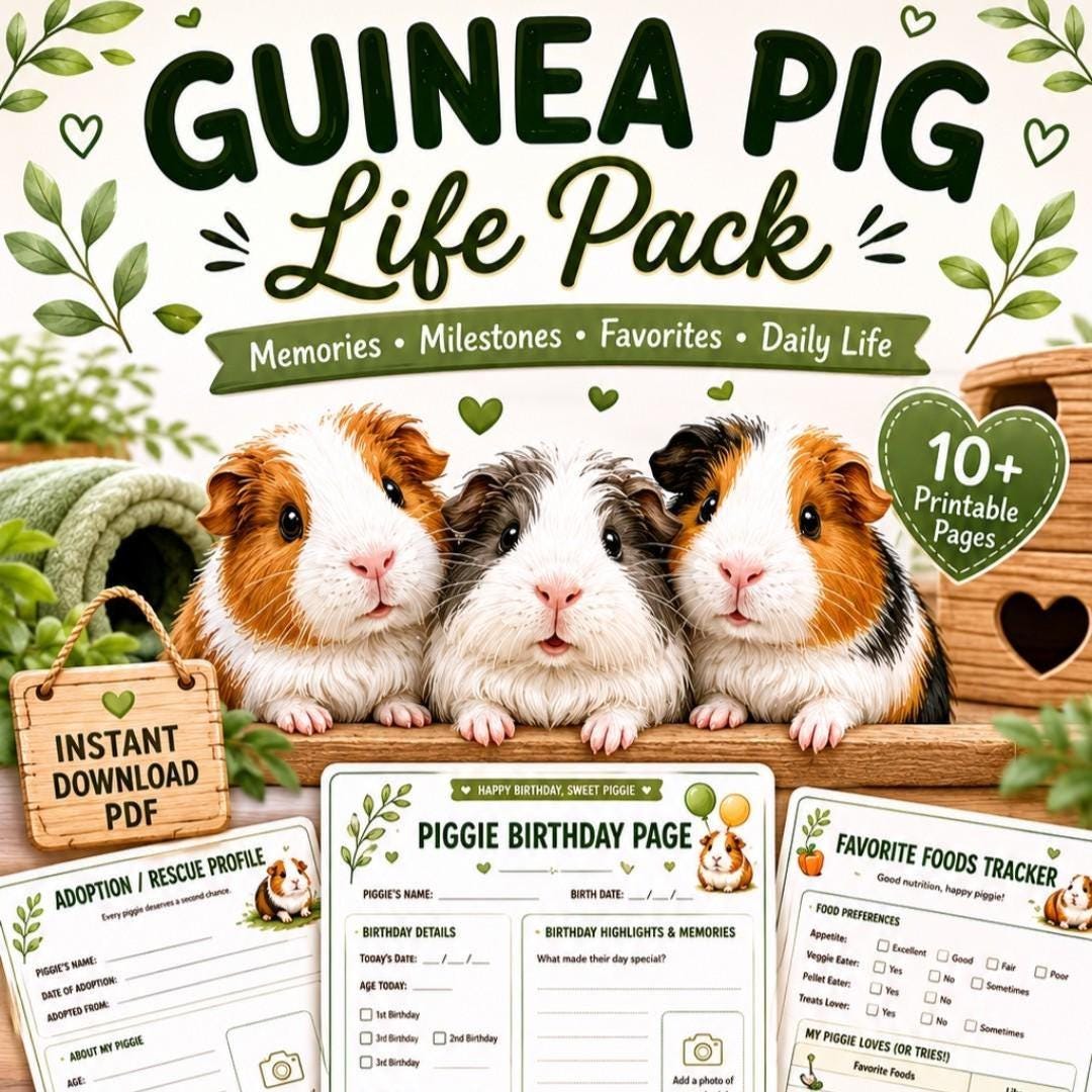 Guinea Pig Life Pack, Birthday Tracker, Adoption Profile, Favorites Log (Digital Download), Excellent Gift!