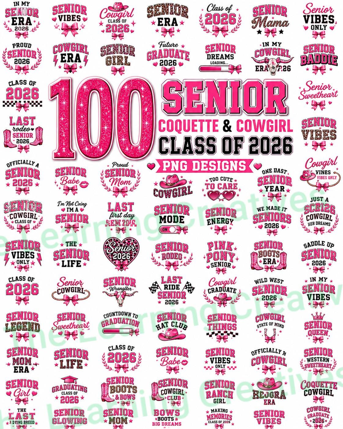 Class of 2026 Senior Cowgirl PNG Bundle, Coquette Western Designs (Digital Download), Excellent Gift!
