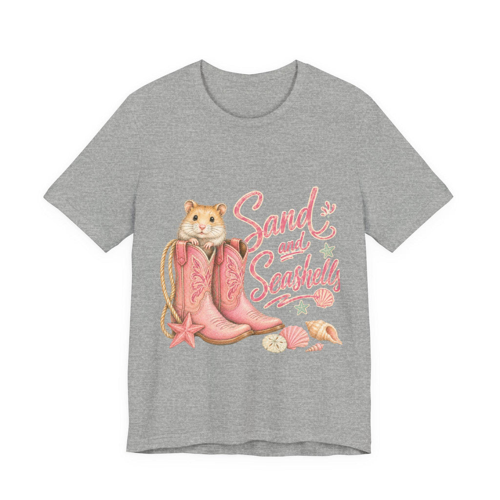 Hamster in Pink Boots T-Shirt | Sand and Seashells Beach Graphic Tee, Excellent Gift!