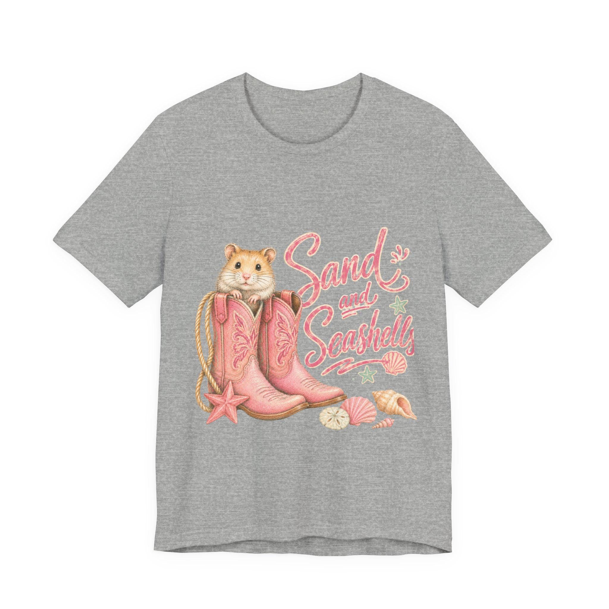 Hamster in Pink Boots T-Shirt | Sand and Seashells Beach Graphic Tee, Excellent Gift!