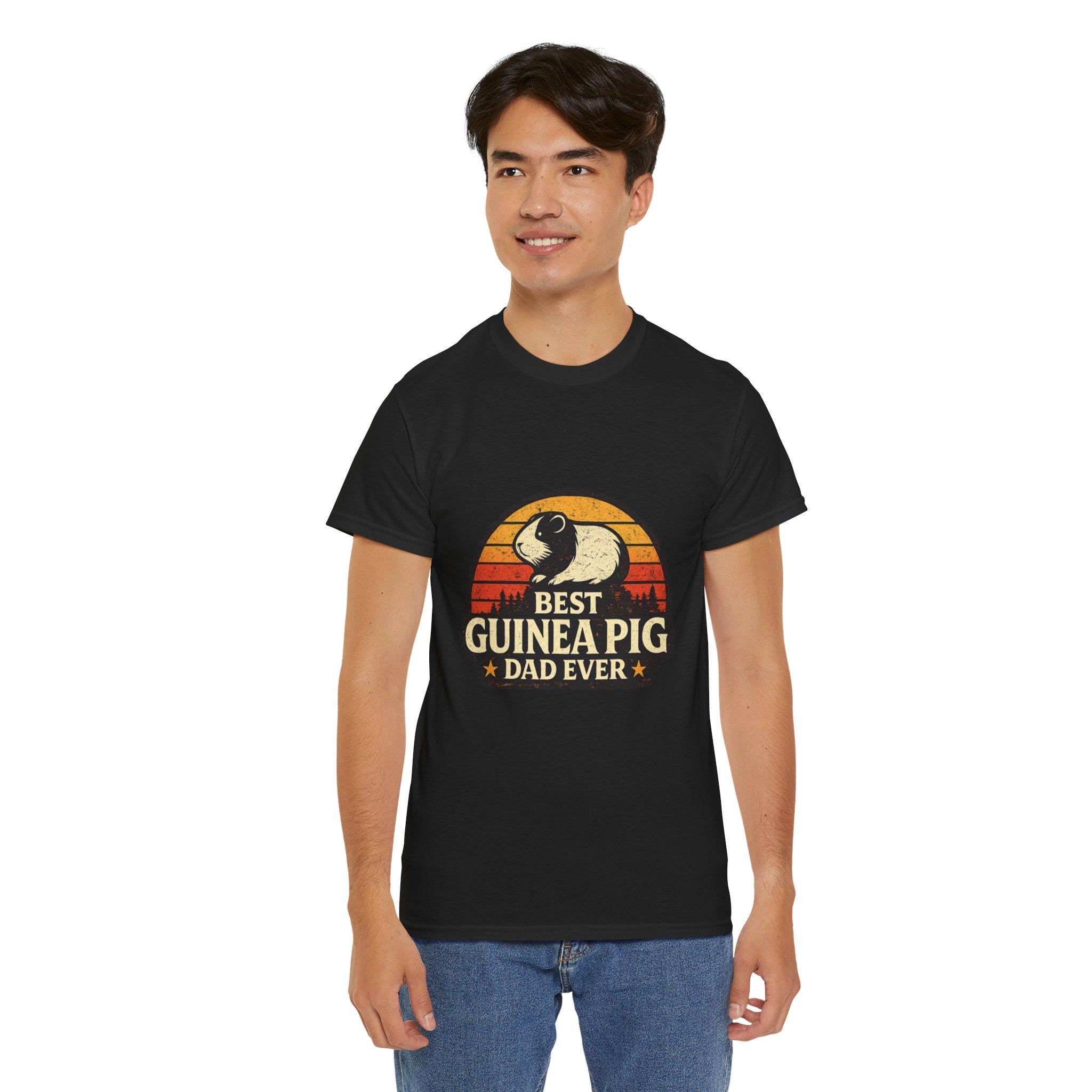Retro Guinea Pig Dad T-Shirt | Sunset Pet Owner Tee, Excellent Gift!